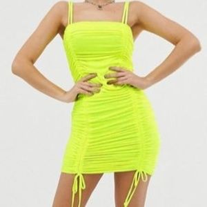 ASOS Fashionkilla ruched mini bodycon dress neon